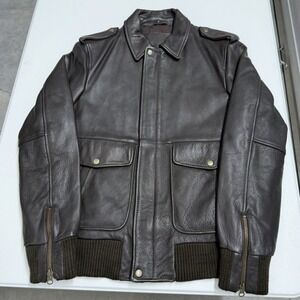 Vintage Whetblu Mens Leather Bomber Jacket Brown Aviator Flight Jacket Size M